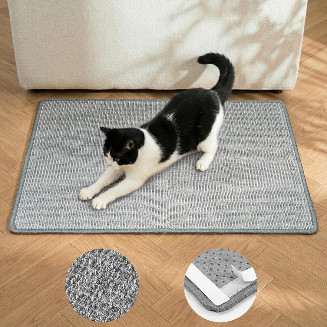 Cat Scratcher Mat,Natural Sisal Cat Scratch Pad,Horizontal Floor Cat Scratching Pads Rug for Indoor Cats Grinding Claws Nails,Cat Furniture Protector for Couch & Carpets & Sofas (1 Pack-M (23.6'' X 15.7"), Grey)