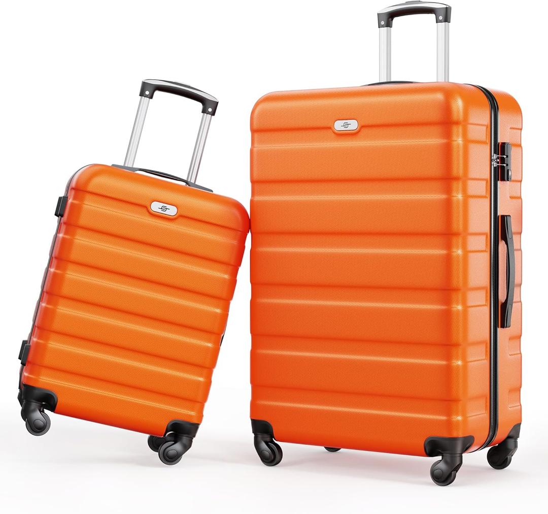 Suitour Luggage Sets 2 piece, Lightweigh Luggage Set with Spinner Wheels, 19/27 inch Travel Suitcase Set (Orange)