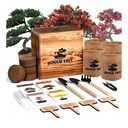 Bonsai Garden Starter Kit, 4 Seeds Growing into Sakura, Ginkgo, Black Pine, Red Flame, Including Complete Gardening Tools & A Planter Box with Cover for Men Women Beginners