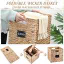 Jinei 12 Pcs Wicker Storage Basket Bulk, 10 x 10 x 10 Inch Handwoven Hyacinth Folding Cube Bin with Handles Labels for Shelves Pantry Laundry Organization