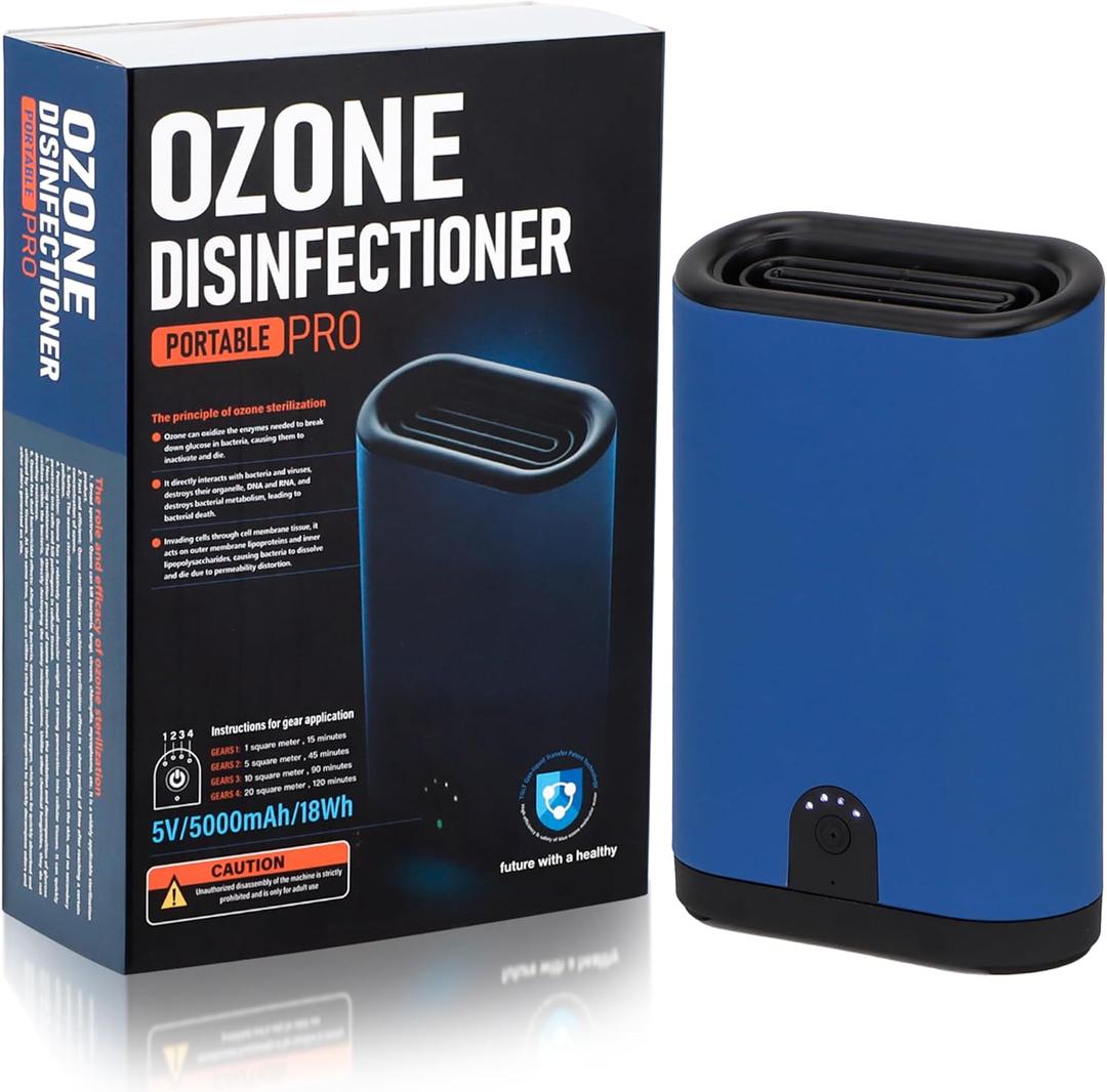 Portable Ozone Generator Air Purifier  5000mAh Rechargeable, Battery Operated Ionizer & Odor Eliminator for Home, Car, Bathroom, Kitchen, Pets, Shoes, Smoke & Dust