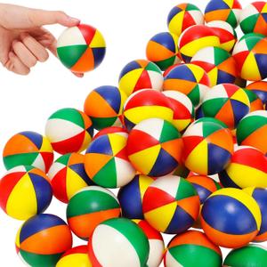 Jexine 100PCS Mini Beach Stress Balls Bulk 2.5" Rainbow Squeeze Mini Pool Balls Beach Stress Relief Toys for Girl Boy Birthday Summer Hawaiian Water Games Party Favor(Vibrant Color)