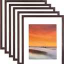 11x14 Picture Frame Set of 6, Display Pictures 8x10 with Mat or 11x14 Without Mat for Wall Tabletop Vertical Horizontal Display, Wall Gallery Photo Frames, Brown