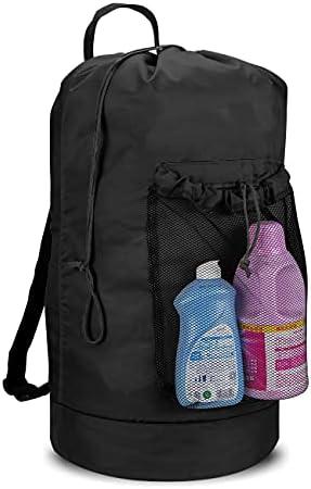 Dalykate Backpack Laundry Bag, Laundry Backpack with Shoulder Straps and Mesh Pocket Durable Nylon Clothes Hamper Bag with Drawstring Closure for College, Travel, Laundromat, Apartment