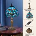 Small Tiffany Table Lamp, 3 Color-Temperature Baroque Stained Glass Lamp,8 Inch Tiffany Style Lamp for Bedroom Living Room Home, Handcrafted Light, Included Bulb (Blue)
