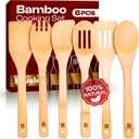 Riveira Bamboo Cooking Spoons 6-Piece  Wooden Cooking Utensils Set with Wooden Spoons for Cooking & Spatulas Wooden Utensil Sets  Premium Kitchen Utensils Set  Durable First Apartment Essentials