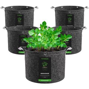 VIVOSUN 5-Pack 25 Gallon Grow Bags, 500G Thick Nonwoven Fabric Pots with Strap Handles, Multi-Purpose Rings, for Low Stress Plant Training Fruits, Vegetables, and Flowers