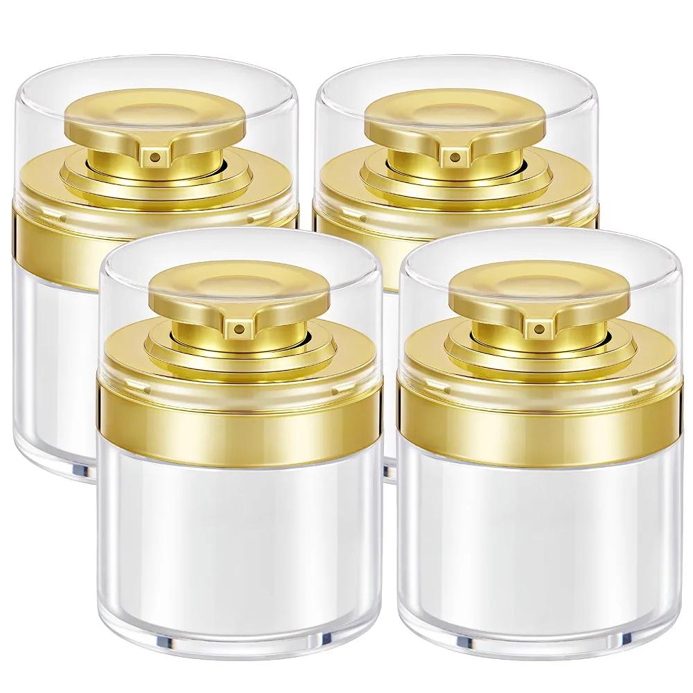 PARAKE Airless Pump Jars, 4-Pack 1.7 Oz Empty Moisturizer Pump Dispensers, Refillable LeakProof Vacuum Cosmetic Containers, Travel Airless Pump Bottles for Cream Lotion Skincare Toiletries (White)
