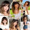 Brown Bob Wig with Bangs Short Hair Wigs for Women Ombre Wig Wavy 14 Inches Synthetic Wig Cosplay Black to Brown Shoulder Length Wigs Natural Hair Replacement Wigs for Girls Holiday Daily Party Use