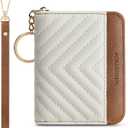 BOSTANTEN Credit Card Holder Wallet RFID Blocking Leather Small Wallet for Women Zipper Keychain Wallet with Wristlet BeigeBrown