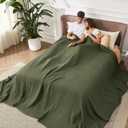 Bedsure Cooling Cotton Waffle Oversized King Blanket - Lightweight Breathable Rayon Derived from Bamboo for Hot Sleepers, Luxury Throws for Bed and Sofa, Olive Green, 120x96 Inches