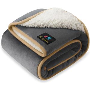 Luciphia Waterproof Pet Blanket, Liquid Pee Proof Dog Blanket for Sofa Bed Couch, Reversible Sherpa Fleece Furniture Protector Cover for Small Medium Large Dogs Cats, Grey+Beige Small40" x 28"