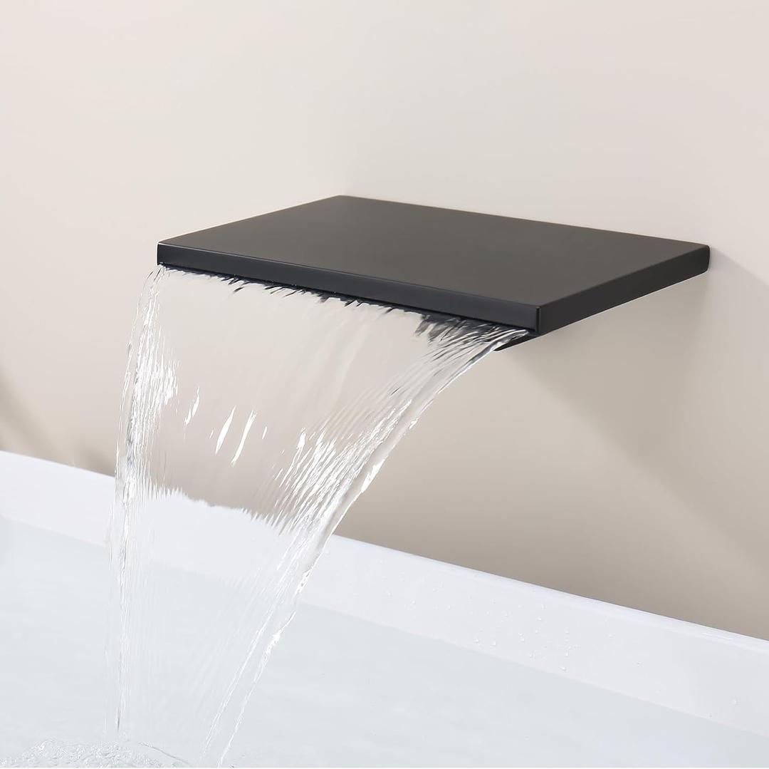 Waterfall Tub Spout Black Tub Spout for Bathtub Faucet SUS304 Stainless Steel Bathroom Tub Faucet Replacement High Flow Shower Spout Matte Black Wall Mount, TS3-BK