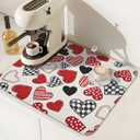 Valentines Day Dish Drying Mat for Kitchen Counter 18x16 Inch Red Heart Drying Mat with Absorbent Reversible Microfiber Holiday Love Dish Drainer Mats Rack Pad for Coffee Countertop Protector