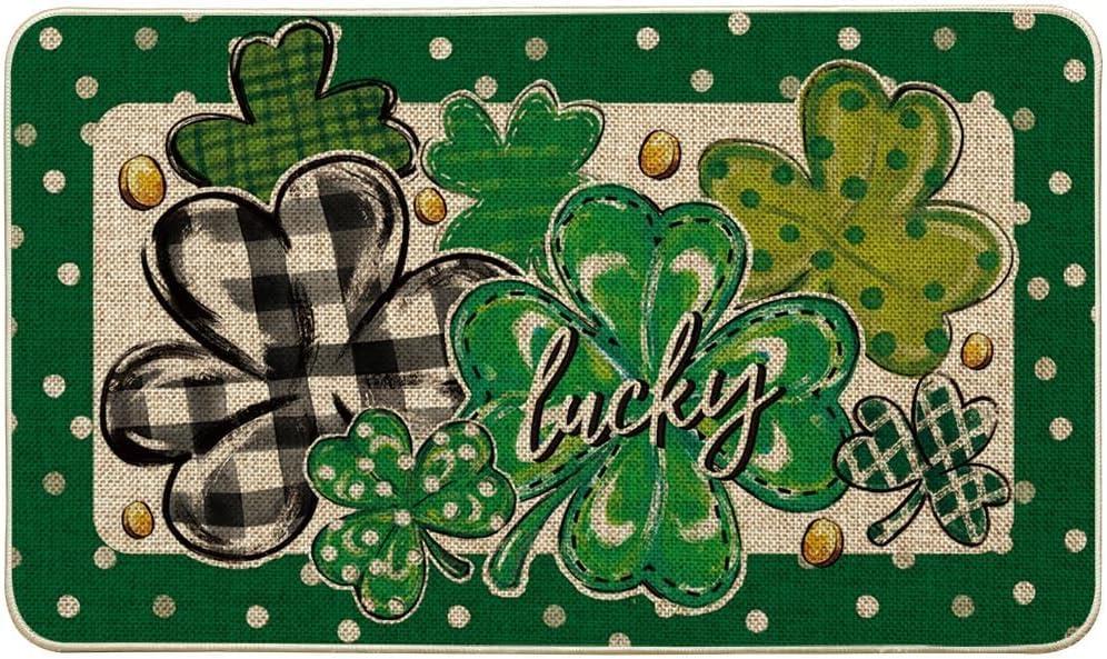 Artoid Mode Shamrock Polka Dot St. Patrick's Day Doormat, Home Decor Low-Profile Switch Rug Door Mat Floor Mat for Indoor Outdoor 17x29 Inch
