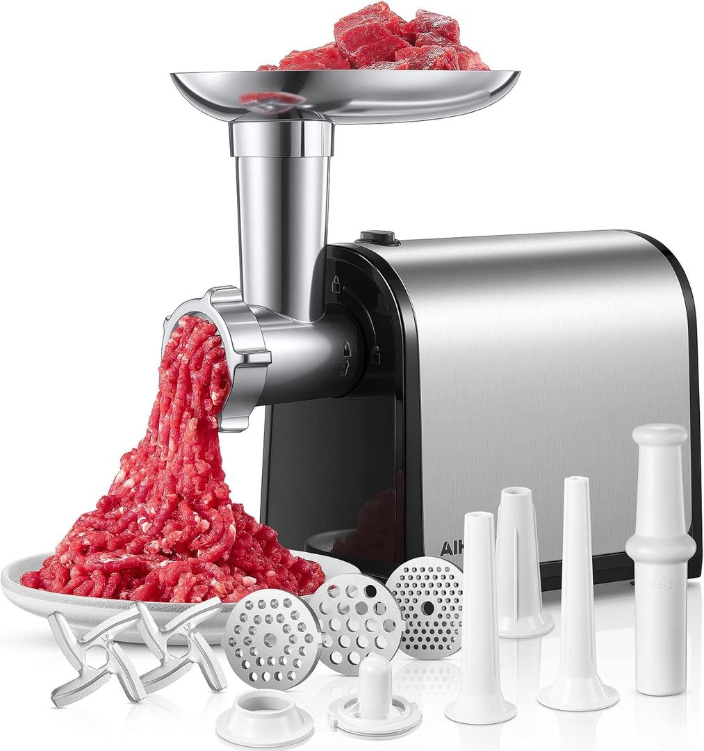 Electric Meat Grinder, Sausage Stuffer with 3 Sausage Tubes, 2 Blades, 3 Plates, 3200W Max, Meat Grinder Heavy Duty for Home Kitchen Use, Stainless Steel (Black) Electric Meat Grinder, Sausage Stuffer with 3 Sausage Tubes, 2 Blades, 3 Plates, 3200W Max, Meat Grinder Heavy Duty for Home Kitchen Use, Stainless Steel (Black)