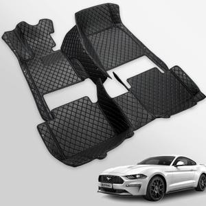 Castlerock Leather Car Floor Mats for Ford Mustang 2011 2012 2013 2014 All Surround Floor Liner Custom Fit Mustang Automotive Passenger Car Mat Protection Carpet (Full Set-Black Seam)