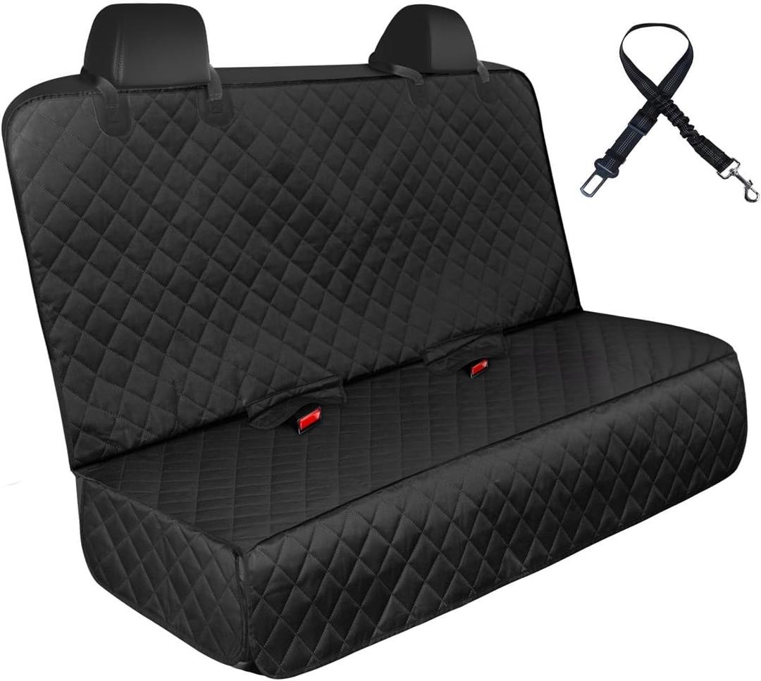 Waterproof Dog Car Seat Cover with Belt for Back Seat - Washable Pet Protector Accessories for Cars, Trucks, SUVs, and Bench Seats - Auto Backseat Hammock for Small & Large Dogs (Standard (54" W x 58" L), Black)