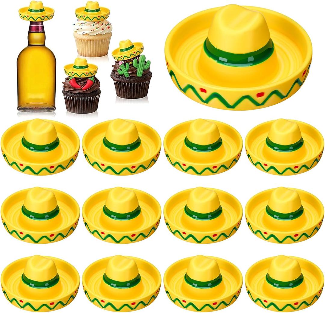 Thenshop 24 Pcs Mini Mexican Hat Plastic Sombrero Bottles Topper Mini Serapes Bottles Beer Poncho Cover for Mexican Fiesta Decorations Cinco De Mayo Party Decoration