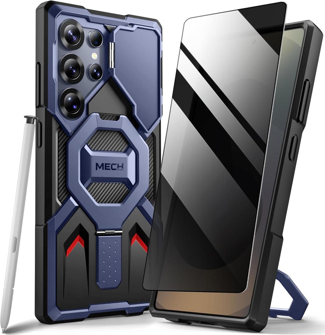 TONGATE for Samsung Galaxy S24 Ultra Case Compatible with MagSafe, [Ring Stand & Camera Cover Kickstand]Drop Shockproof Rugged Protection Phone Case for S24 Ultra with Screen Protector 6.8",Dark Blue