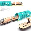 Electric Train for Wooden Track, Remote Control Train Toy, Motorized Train and Tunnel with Voice & Lights Effect, Battery Operated Locomotive Train Set Compatible with Thomas, Brio, Chuggington