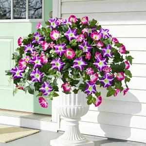 Yastouay Artificial Flowers for Outdoors, 2PCS Mixed Color Artificial Petunias UV Resistant Fake Flowers, Realistic Outdoor Faux Silk Flowers Plants for Outside Garden Porch Patio Spring Summer Decor