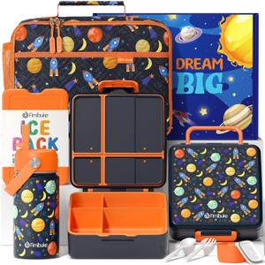 Fimibuke Kids Bento Lunch Box with 4 Compartments, Insulated lunch Bag, Stainless Steel Insulated Water Bottle, Ice Pack & Utensils Set, Birthday Gifts for Ages 3-12 Back to School Toddler Girls Boys