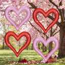 4 Pack Large Valentine's Day Heart Ornaments for Tree 8 Inch Red Pink Glitter Heart Ornaments Valentines Wreaths Foam Hang Valentines Decoration for Front Door Holiday Wedding Anniversary