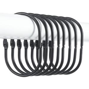 Goowin Shower Curtain Rings, 12 Pcs Shower Curtain Hooks, Oval Snap Shower Rings for Curtain, Metal Black Shower Curtain Rings Rust Proof, Glide Smoothly Shower Hooks for Shower Curtain Rod (Black)