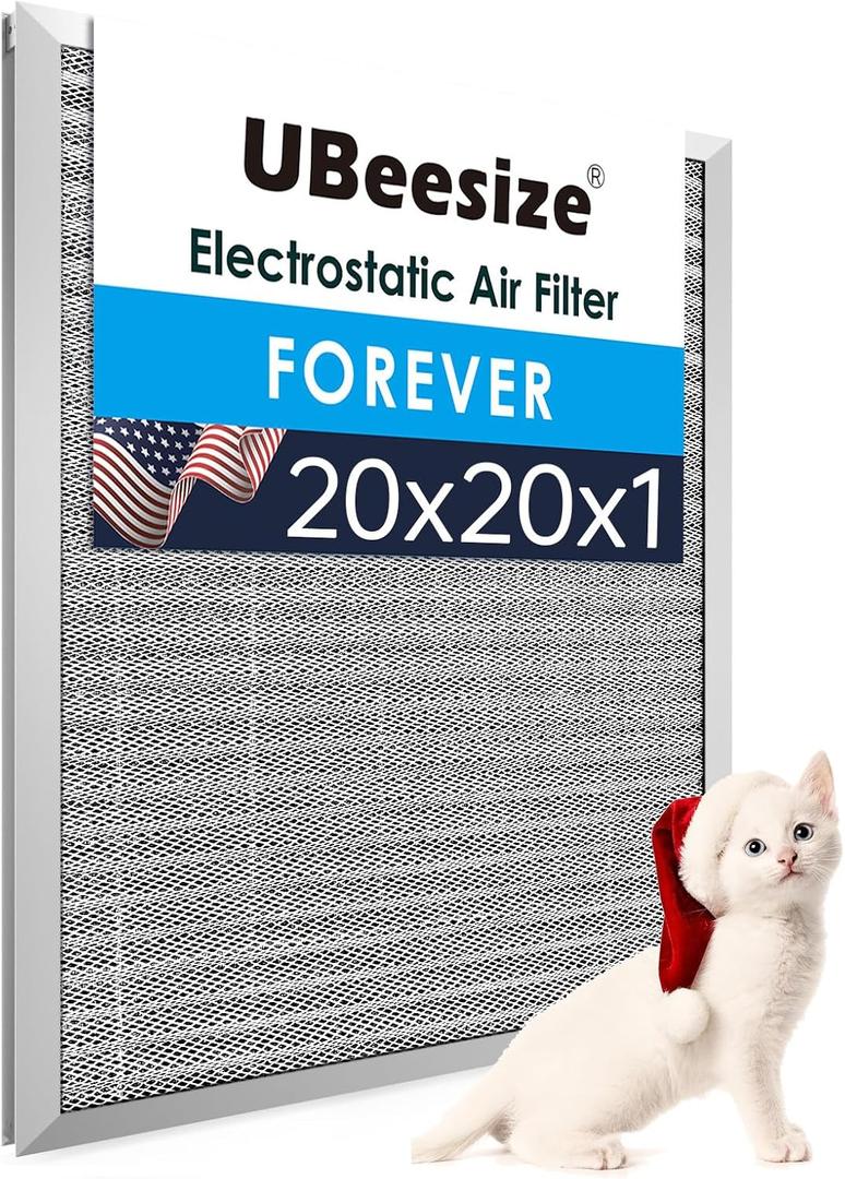UBeesize 20x20x1 Reusable Air Filter - Washable, MERV 8,Permanent, Electrostatic - Lasts a Lifetime - Enjoy Fresher Air in Home and Office HVAC AC Furnace Systems (Actual Size: 19.75x19.75x0.8 Inch)