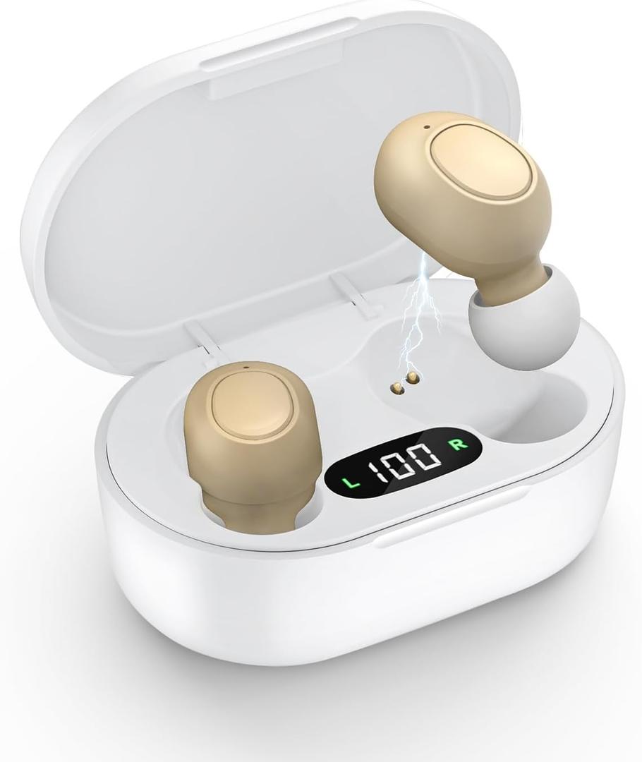 Hearing Aids for Seniors - Hearing Aid Rechargeable for Hearing Loss with Intelligent Noise Reduction,Invisible Audien Hearing Amplifier with Volume Control and Portable Charging Case(White and Flesh)