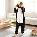 Flannel Animal Onesie Costume One Piece Kids Adults Cosplay for Halloween Easter Boys Girls Womens (Black)