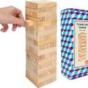 Wooden Blocks Stacking Games - 54 pcs Tumbling Tower Blocks Game for Kids & Adults, Family Board Games, Montessori Toys with Natural Wood Blocks, Portable Stacking Toys Party Games