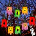 Twinkle Star Halloween 8 Pcs Lighted Hanging Witch Ghost Hats Decorations, Halloween Indoor Outdoor Remote Control String Lights 8 Lighting Modes, Glowing Witch Hat for Garden, Yard, Tree