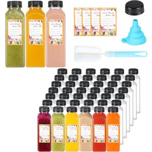 Dabacc Juice Bottles, 45Pcs 12oz Plastic Juice Bottles with Caps Airtight Reusable Clear Empty Water Containers Includes Label Funnel Brush for Juicing Drinking Beverage Smoothies Fridge12oz