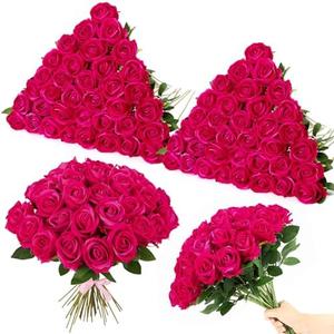 Ovveroche 40 Pcs Roses Artificial Flowers, Silk Hot Pink Artificial Flowers Petals Long Stem Roses for Wedding Bouquet Home Party Decor Ovveroche 40 Pcs Roses Artificial Flowers, Silk Hot Pink Artificial Flowers Petals Long Stem Roses for Wedding Bouquet Home Party Decor