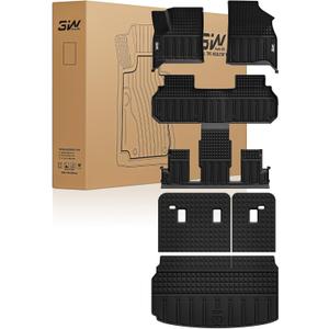 3W Floor Mats & Seat Back Mats & Cargo Liner for Chevrolet Chevy Traverse & GMC Acadia 2024-2026 (Only 7 Seats) & Buick Enclave 2025-2026, All Weather TPE Custom Fit Full Set Floor Liners