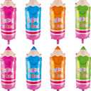 8Pcs Back to School Balloons Decorations Pencils Foil Mylar Balloons Pink Blue Orange Green School is Cool Pencils Balloons for Welcome Back to School Party Decorations