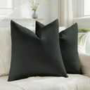 HAUSSY Pack of 2 Faux Linen Pillow Covers 26x26 Inch, Decorative Throw Pillows Soft Boho Neutral Cushion Covers Home Decor Modern Pillowcases for Couch Living Room Sofa Bed, Black (Covers Only)