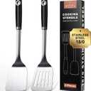 Stainless Steel Spatula Set, 2 Piece Heavy Duty Turner/Metal Spatula, High Heat Resistant Kitchen Cooking Utensils, Ideal Cookware for Frying Steak, Fish, Eggs or Pancakes