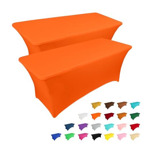 IVAPUPU 2 Pack 4FT Table Cloth for Rectangular Fitted Events Stretch Orange Table Covers Washable Cover Spandex Tablecloth Protector for Party, Wedding, Cocktail, Banquet, Festival