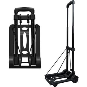 Folding Hand Truck Lightweight Portable Cart,VDHU 2 Wheels Fold Up Hand Cart with Elastic Ropes,Compact Utility Cart with 40kg/90lbs Heavy Duty 2 Wheels for Moving Travel Shopping Office Luggage Use (Two rounds)