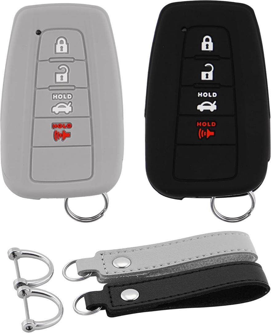 Silicone Key Fob Cover Compatible with Toyota Accessories Highlander Corolla Camry C-HR RAV4 Avalon Prius 4Runner Prado 86/GT86 Smart Car Key Shell Protector with Keychain 2 Pack (Tyt-BG)