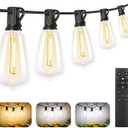 Brightever Dimmable Outdoor String Lights with Remote, 3 Colors in 1 LED Patio Light for Outside with 25+1 ST38 Edison Bulbs, 50FT 3 Modes Gazebo Lighting Waterproof for Camping, 2700K/4000K/5000K (Black Wire)