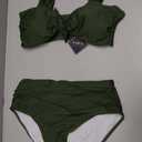 ZAFUL High Waisted Bikini Sets for Women Swim Suits 2025 Tummy Control Ruched Bikini Two Piece Bathing Suit Swimwear (Large, Army Green)
