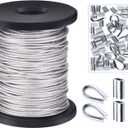 Canomo 1/16 inch x 98 Feet (1.5mm x 30m) Vinyl Coated Stainless Steel Picture Hanging Wire Rope Cable with 50 Pieces Aluminum Crimping Sleeves, 10 Pieces Thimble and 50 Pieces D-Ring Hangers