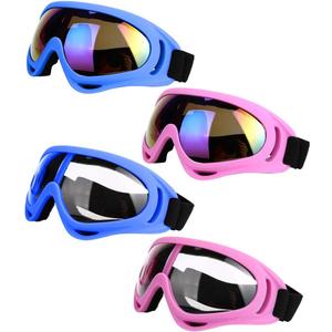 Ski Goggles, Pack of 4 - Snowboard Motorcycle Goggles Tactical Combat Military Glasses (Blue+pink Frame/Colorful+clear Lens)