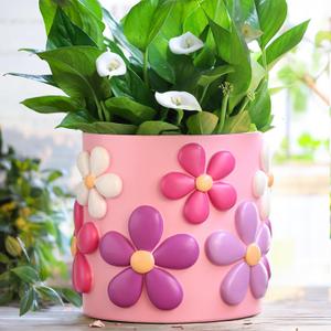 GUGUGO 8 Inch Flower Plant Pots, Cute Unique Rainbow Planter with Drainage, Flower pots, Colorful Vintage Retro Flower Pots, Succulent Pots for Indoor Plants, Eclectic Funny Room Decor Aesthetic-D (8Inch, Flowers_d)