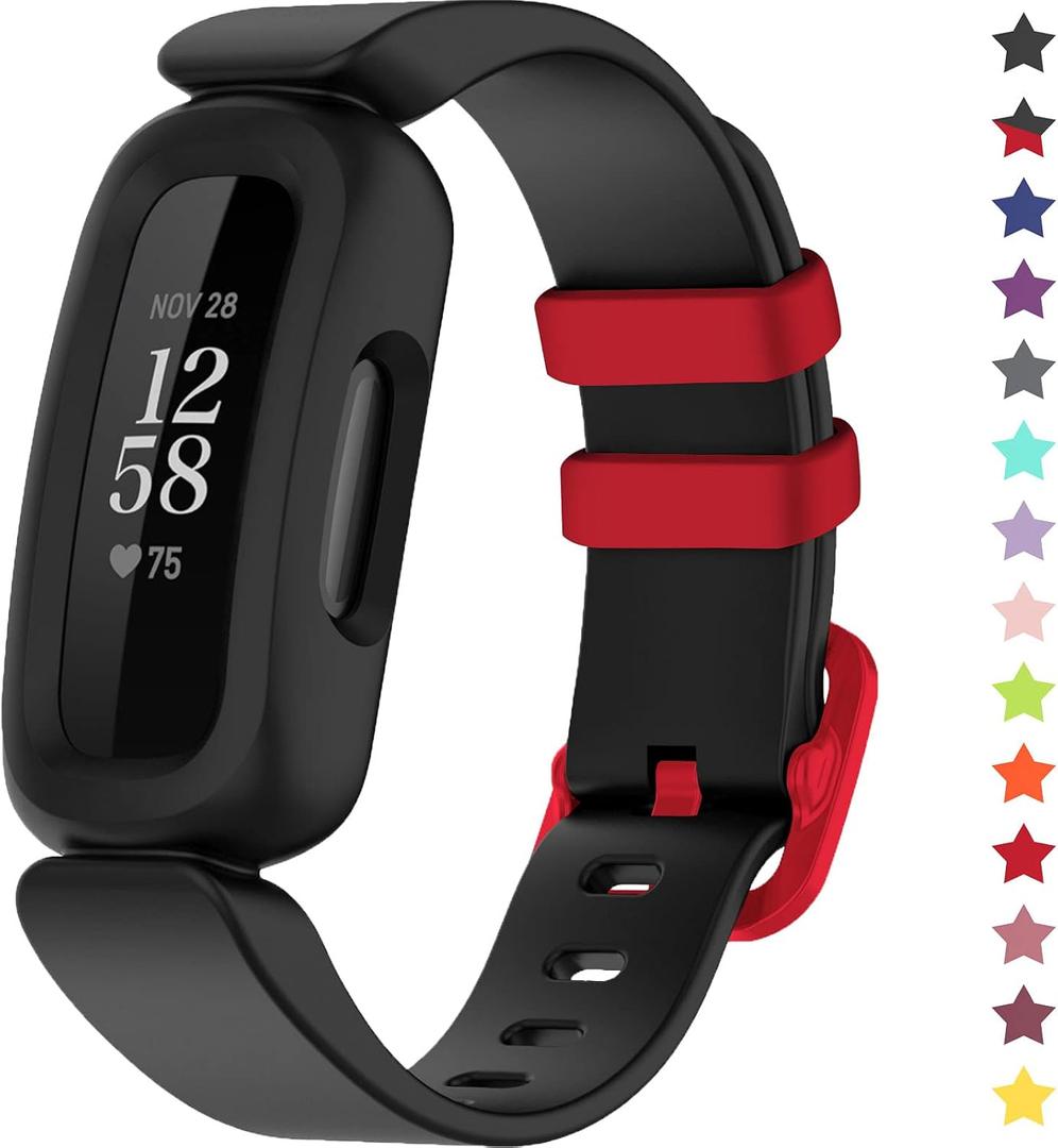 TopPerfekt Bands Compatible with Fitbit Ace 3, Soft Silicone Waterproof Bracelet Accessories Sports Watch Strap Replacement for Fitbit Ace 3 Boys Girls (Black/Racer Red)