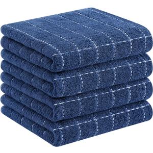 Homaxy 100% Cotton Terry Kitchen Towels(Navy Blue, 13 x 28 inches), Checkered Designed, Soft and Super Absorbent Dish Towels, 4 Pack